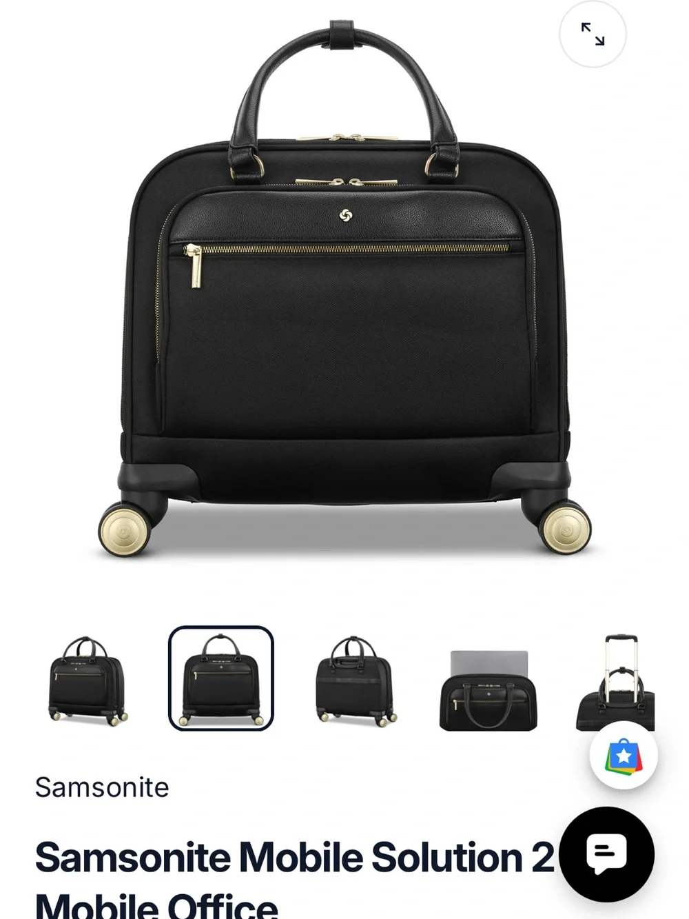 Samsonite Black Carry-On Rolling Travel Tote with Gold Accents